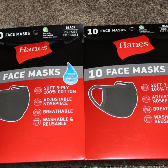 Hanes Other Nwt 2 Ct Hanes Face Masks Black 3 Ply Cotton 2 Ct